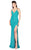 Mac Duggal Flash - 4817L High Slit Allover Beaded Sheath Gown in Green