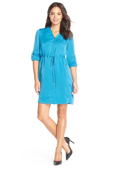 Adrianna Papell - 14246100 Front Zip Drawstring Dress in Blue