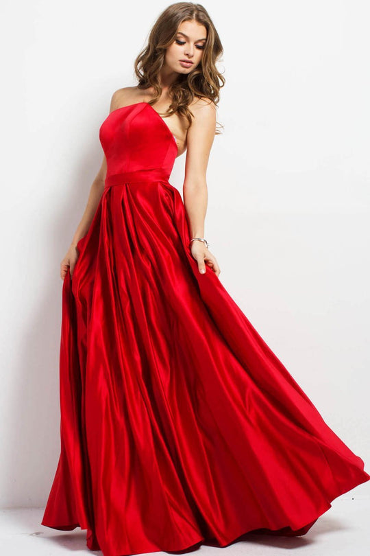 48267 Strapless Satin A-Line Gown