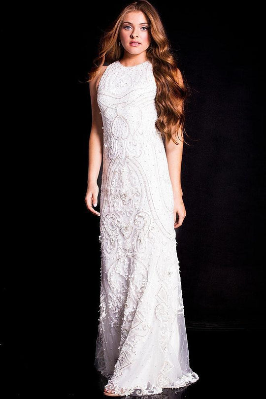 48283 Plunging V-neck Stretch Glitter Jersey Dress