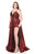 Rachel Allan Curves - 4831 Ruched Plunging Vneck Romper with Overskirt In Red