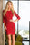 Scala - 48377ML Embellished Bateau Sheath Dress in Red