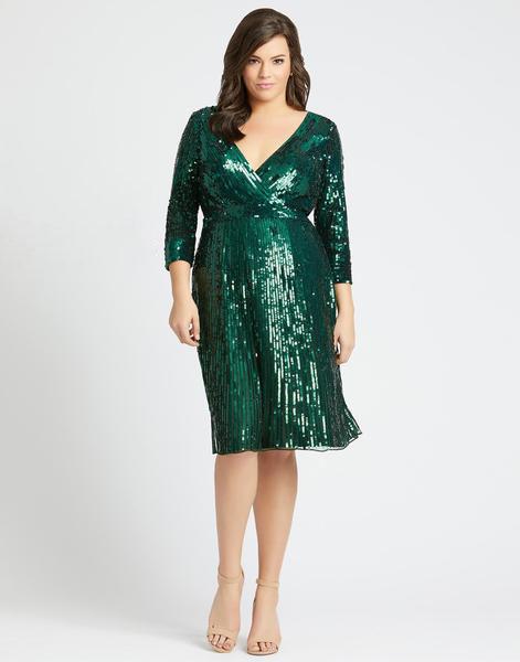 Mac Duggal Fabulouss - 4841F Sequined Knee-Length Dress In Green