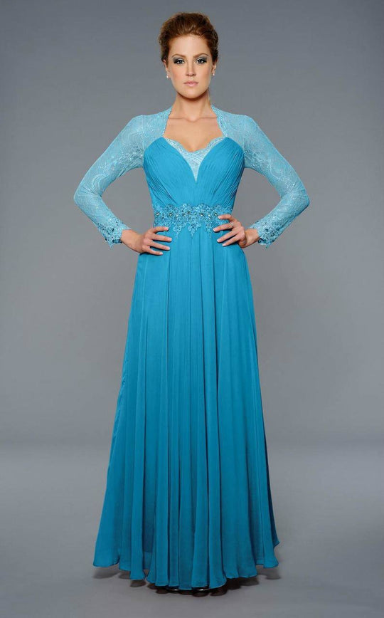 Lara Dresses - Ornate Lace Queen Anne A-Line Gown 32252 in Blue