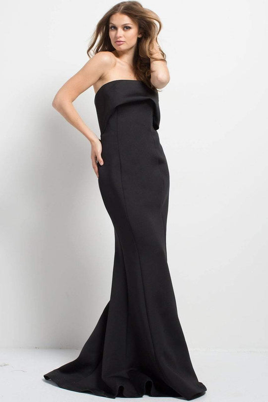 Jovani - Elegant Strapless Scuba Mermaid Gown 48476 in Black