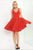 Ieena Duggal  - 48478I Classic V-Neck Flutter Dress in Red
