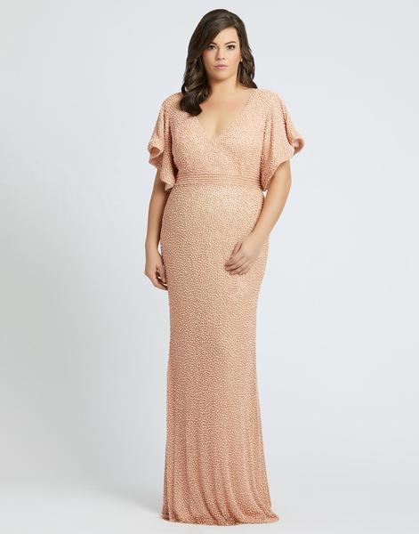 Mac Duggal Fabulouss - 4849F Bell Sleeves Embellished Long Gown In Orange and Neutral