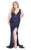 Mac Duggal Fabulouss - 4850F Beaded Plunging V-neck Sheath Dress in Blue