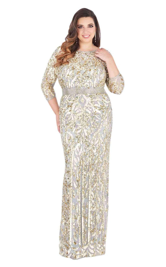 Mac Duggal Fabulouss - 4857F Beaded Bateau Sheath Dress in Silver