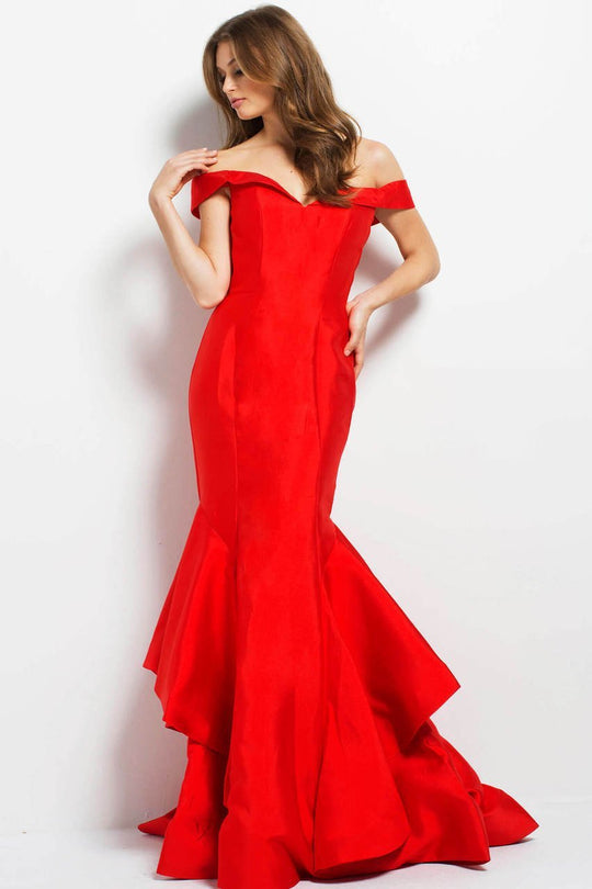 48602 Off Shoulder Satin Mermaid Gown