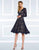 Mac Duggal Black White Red - 48626R Laced Deep V-Neck A-Line Dress in Blue