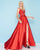 Mac Duggal - 48630H Sleeveless Beaded V-Neck High Slit Ballgown In Red