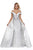 Shail K - 48716 Plunging Off Shoulder Metallic Overskirt Gown in Silver