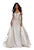 Shail K - 48716 Plunging Off Shoulder Metallic Overskirt Gown in Silver