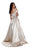 Shail K - 48716 Plunging Off Shoulder Metallic Overskirt Gown in Silver