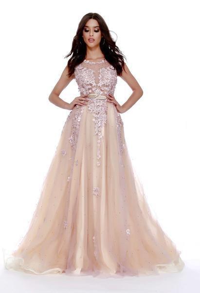 Shail K - 49301 Embellished Sheer Belted Evening Gown