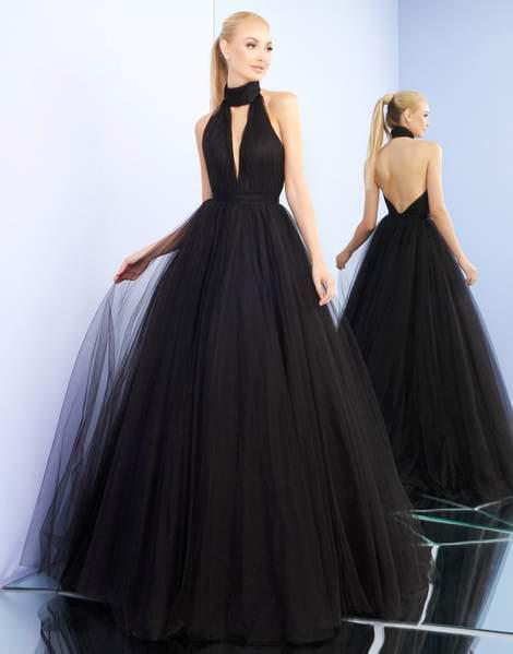 Ieena Duggal - 48716I Halter Choker Neckline Backless A-Line Gown In Black