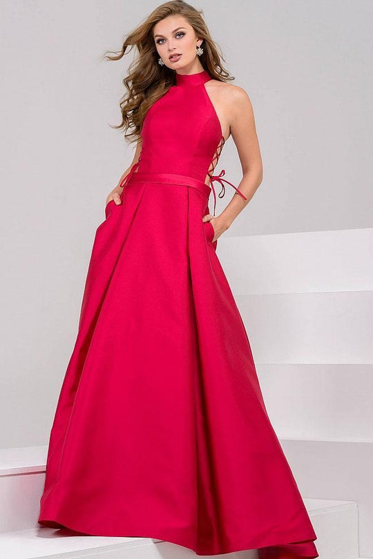 48270 High Neck Pleated Evening Gown