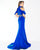 Mac Duggal - 48724R High Neck Ruffle Draped Mermaid Gown  In Blue
