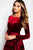 Fur Poms Bateau Long Sleeves Evening Gown 48730 In Red