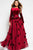 Fur Poms Bateau Long Sleeves Evening Gown 48730 In Red