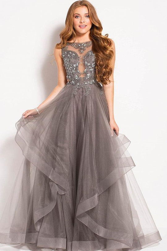 48739 Embellished Bateau A-line Dress