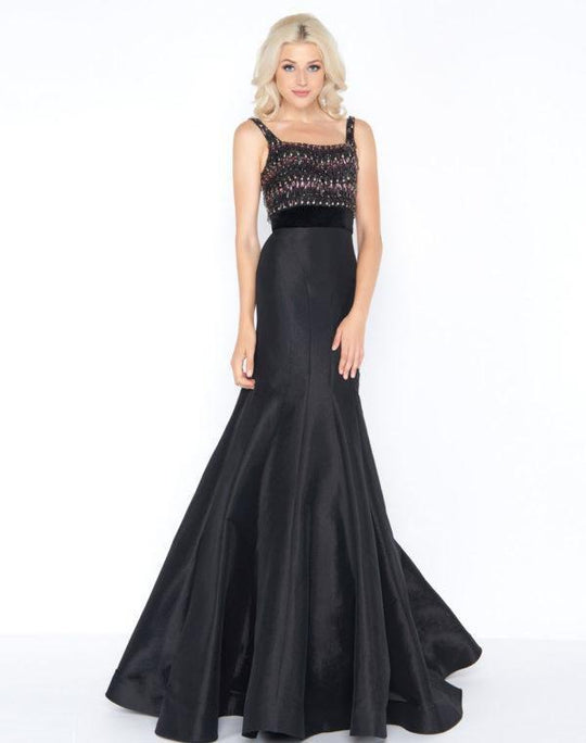 Cassandra Stone - 48761A Embellished Square Trumpet Dress In Black