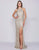 Cassandra Stone - 4876A Stone Embellished Halter Gown with Slit In Silver and Nude
