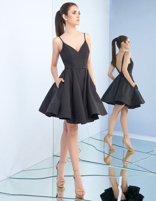 Ieena Duggal - 48775I Flirty Sleeveless V Back Cocktail Dress in Black