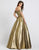 Ieena Duggal - 48825I Long Metallic Off Shoulder Ballgown In Gold