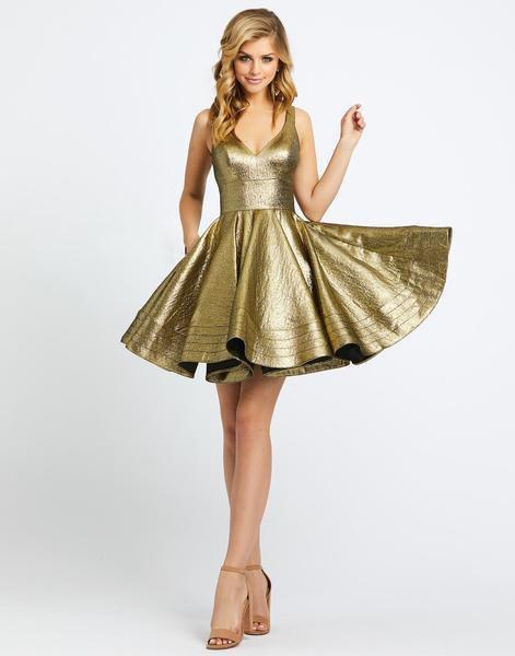 Ieena Duggal - 48847I Metallic Fabric Fit and Flare Cocktail Dress In Gold