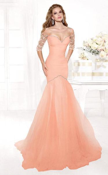 Tarik Ediz - Bejeweled Illusion Sleeve Fitted Trumpet Gown mte92372 In Pink