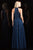 Scala - 48858 Exquisitely Beaded Halter Style A-Line Dress In Blue