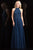 Scala - 48858 Exquisitely Beaded Halter Style A-Line Dress In Blue