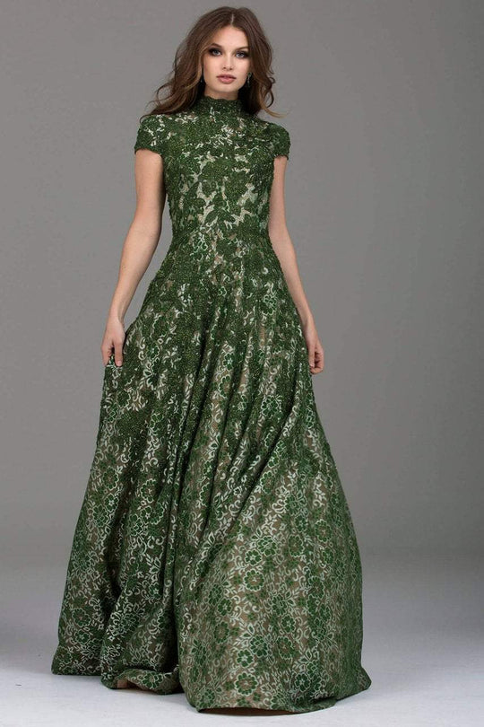 48860 Lace High Neck Ballgown