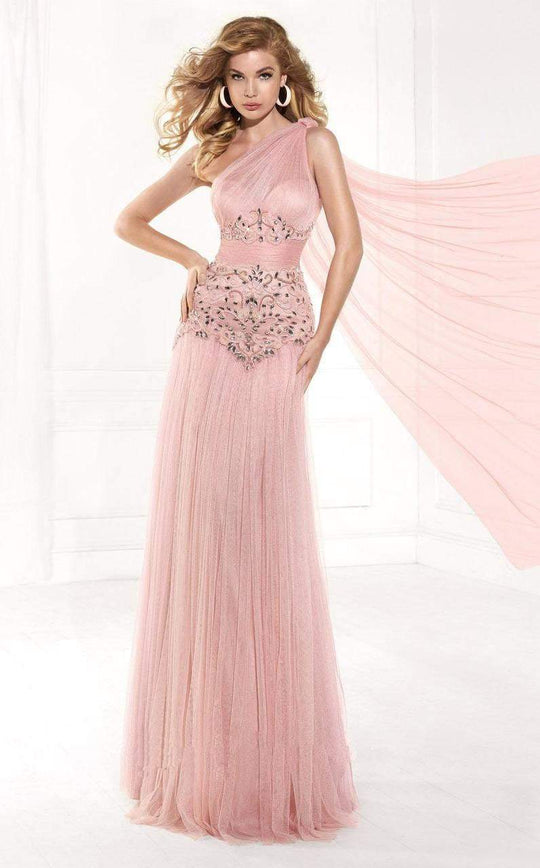 Tarik Ediz - mte92384 Asymmetrical Ruched Illusion Sash Gown In Pink