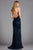Scala - 48871 Beaded Chevron Motif Long Sheath Gown In Blue