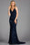 Scala - 48871 Beaded Chevron Motif Long Sheath Gown In Blue