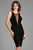 Scala - 48880ML Beaded Illusion Plunging Cocktail Dress In Black