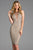 Scala - 48880ML Beaded Illusion Plunging Cocktail Dress In Gray and Silver