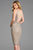 Scala - 48880ML Beaded Illusion Plunging Cocktail Dress In Gray and Silver