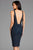 Scala - 48880ML Beaded Illusion Plunging Cocktail Dress In Blue