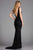 Scala - 48883 Sequined Plunging V-neck Sheath Dress With Train In Black