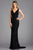 Scala - 48883 Sequined Plunging V-neck Sheath Dress With Train In Black