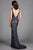 Scala - 48883 Sequined Plunging V-neck Sheath Dress With Train In Gray