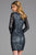 Scala - 48884 Bedazzled Long Sleeve Bateau Sheath Dress In Gray