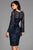 Scala - 48885 Sequined Long Bell Sleeve Fitted Dress In Blue