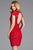Scala - 48889 Cap Sleeve Sequined V-neck Fitted Dress In Red
