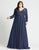 Mac Duggal Fabulouss - 48892F Long Sleeves Glittered A-line Gown In Blue and Silver