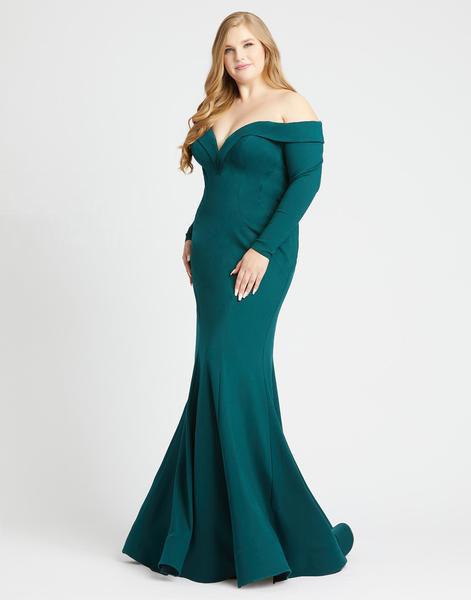 Mac Duggal Fabulouss - 48893F Off-Shoulder Long Sleeves Trumpet Gown In Green